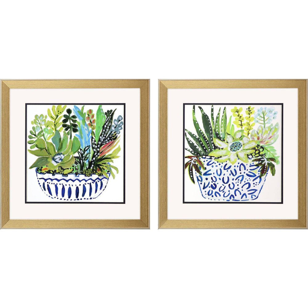 Set Of Two Succulent Garden II Gold Framed Wall Art HomeRoots