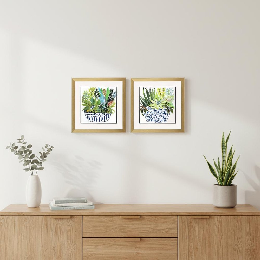 Set Of Two Succulent Garden II Gold Framed Wall Art HomeRoots