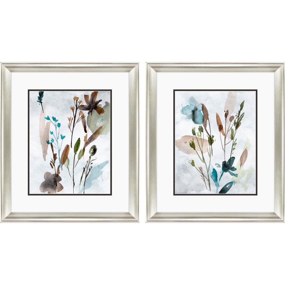 Set Of Two Watercolor Wildflower Silver Framed Wall Art HomeRoots