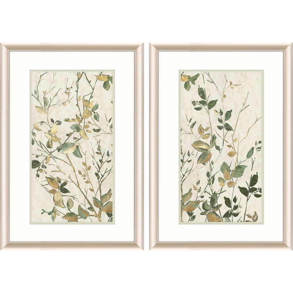 Set Of Two Golden Green Branches Gold Framed Wall Art HomeRoots