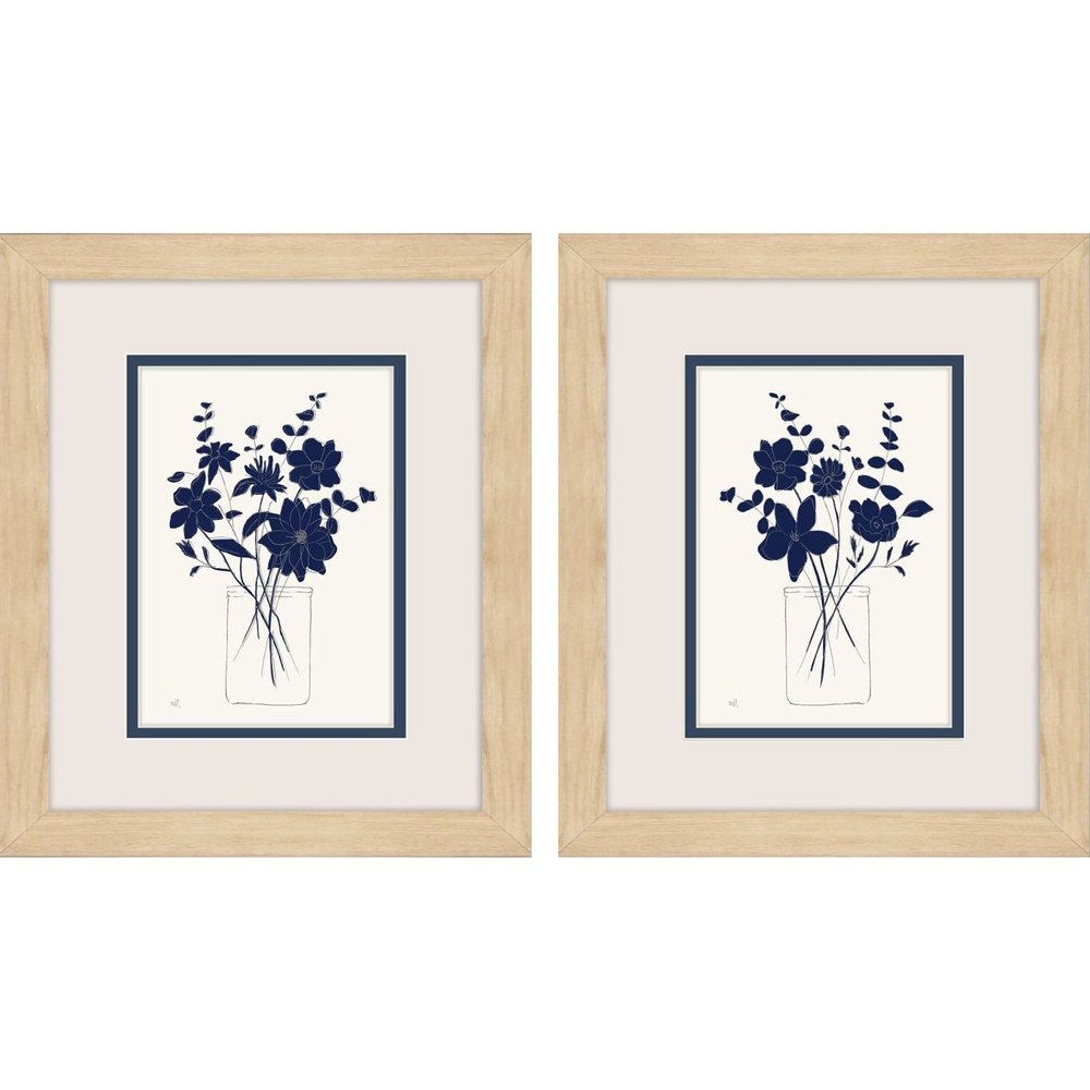 Set Of Two Indigo Sketch Brown Framed Wall Art HomeRoots