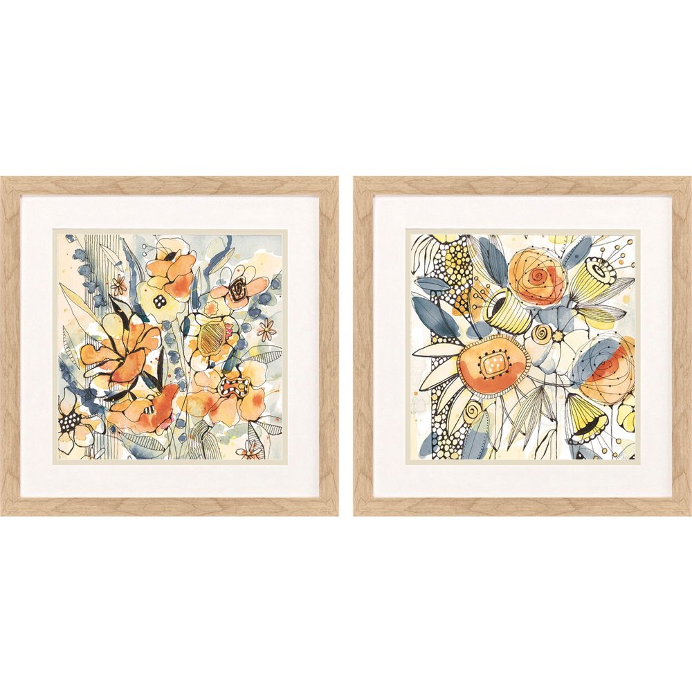 Set Of Two Bursting Wildflowers Brown Framed Wall Art HomeRoots