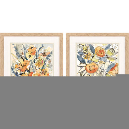 Set Of Two Bursting Wildflowers Brown Framed Wall Art HomeRoots