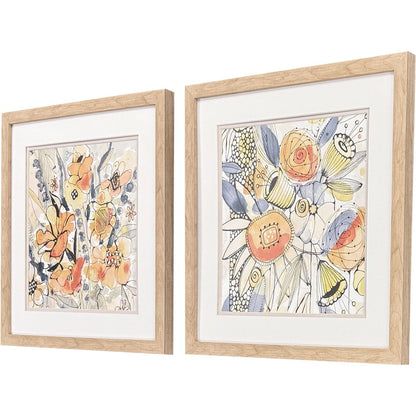 Set Of Two Bursting Wildflowers Brown Framed Wall Art HomeRoots