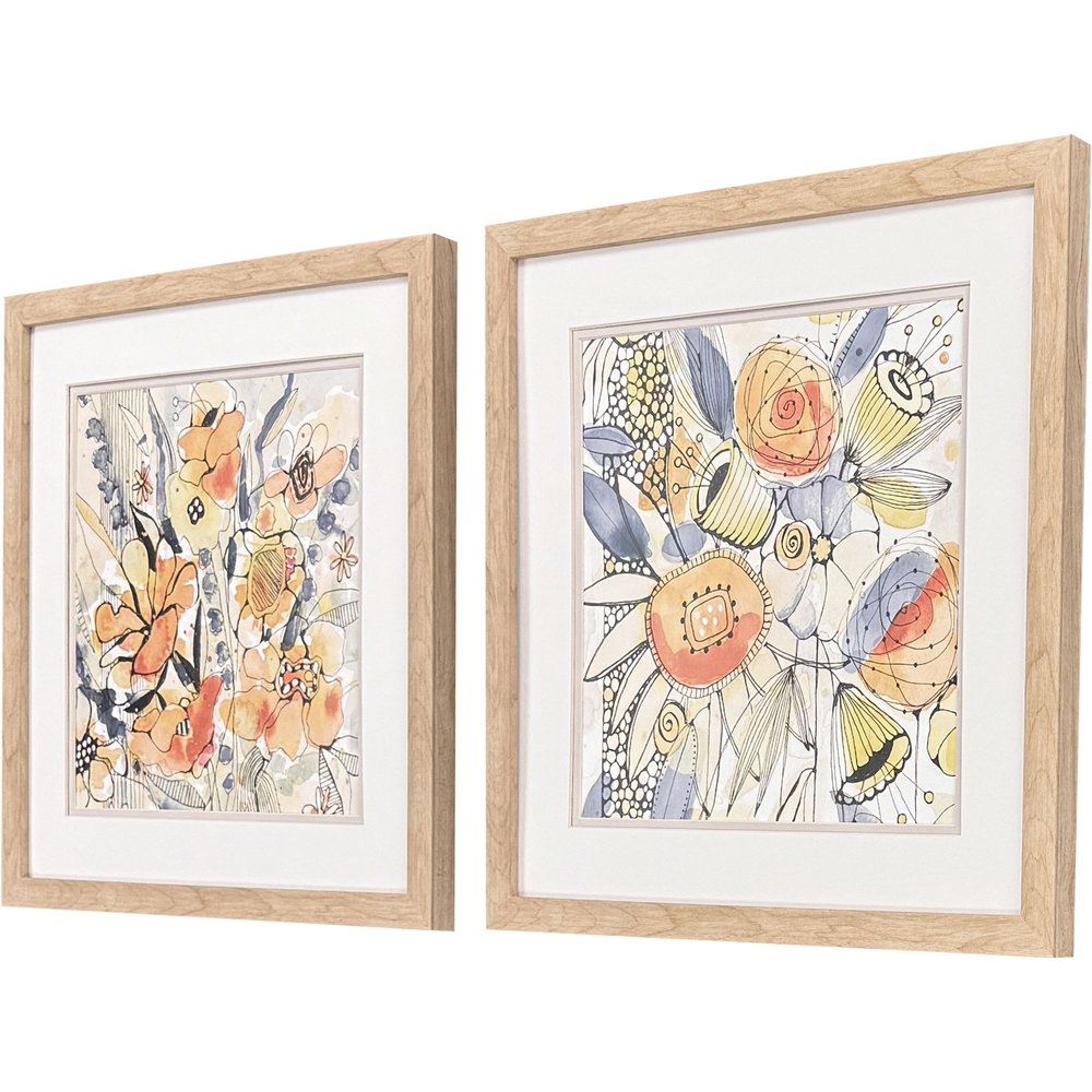 Set Of Two Bursting Wildflowers Brown Framed Wall Art — view 1