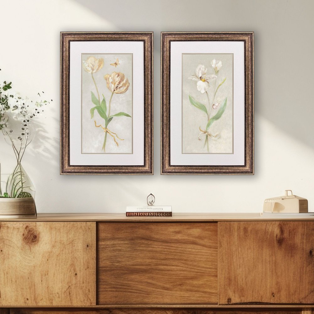 Set Of Two Tulip And Iris Gold Framed Wall Art HomeRoots