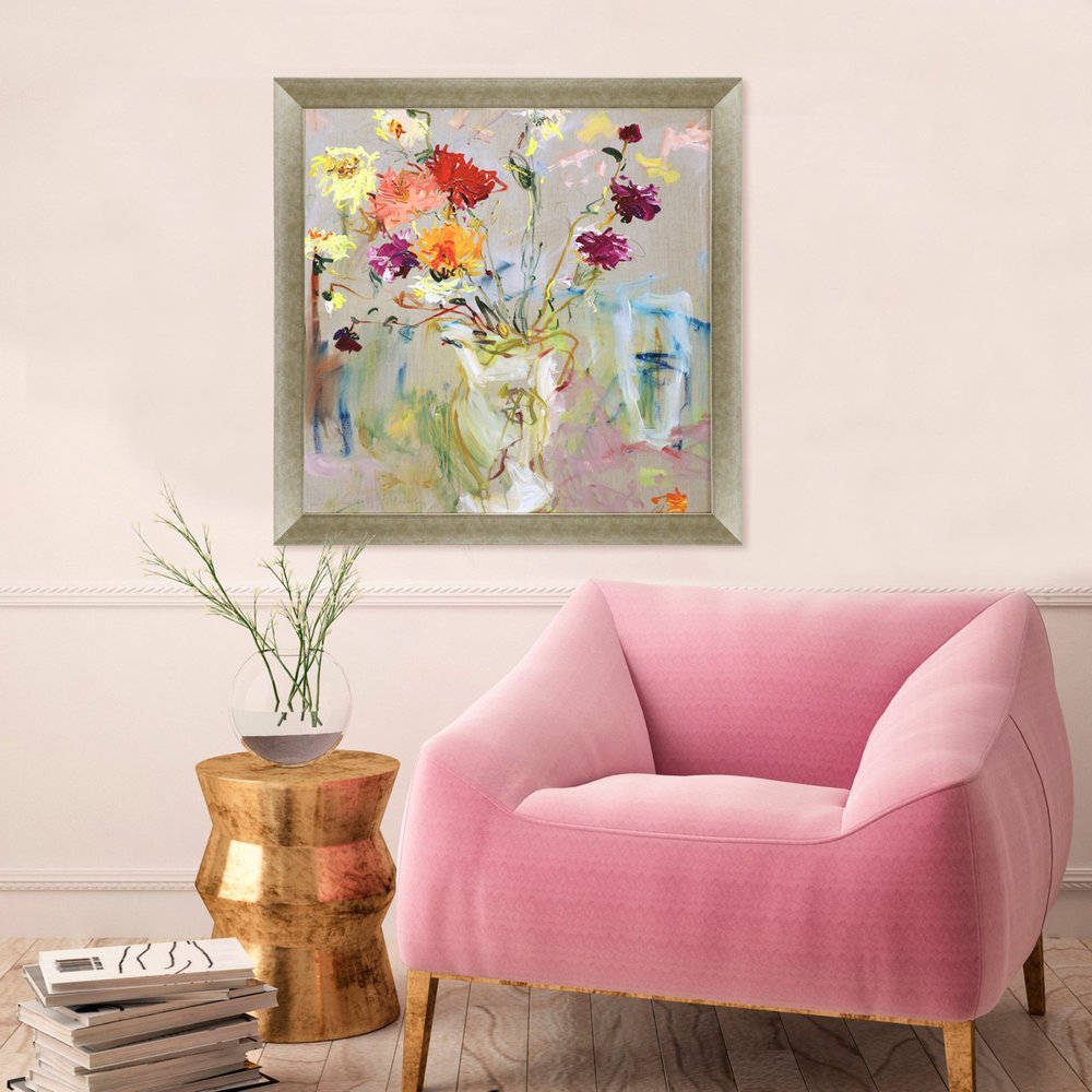 A Jug of Dahlias Gold Framed Wall Art HomeRoots