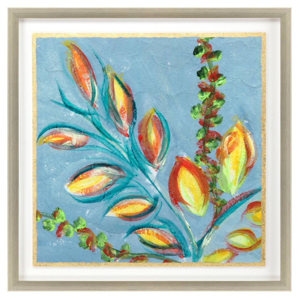 Vibrant Blue And Yellow Modern Floral Giclee Silver Framed Wall Art HomeRoots