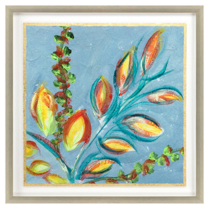 Vibrant Blue And Yellow Modern Floral Giclee Silver Framed Wall Art HomeRoots