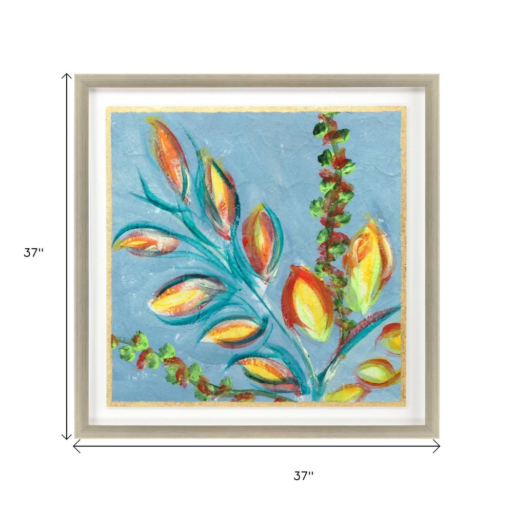 Vibrant Blue And Yellow Modern Floral Giclee Silver Framed Wall Art HomeRoots