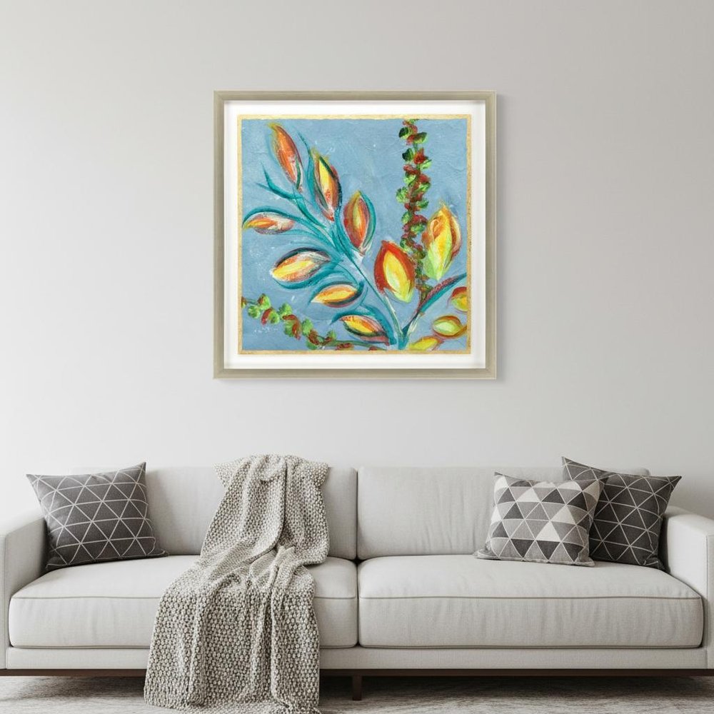 Vibrant Blue And Yellow Modern Floral Giclee Silver Framed Wall Art HomeRoots