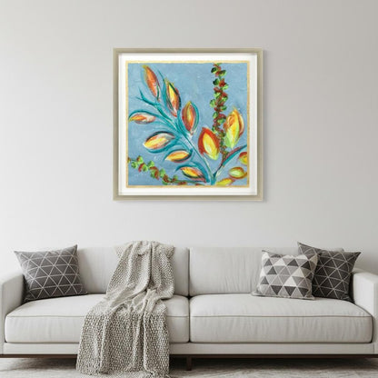 Vibrant Blue And Yellow Modern Floral Giclee Silver Framed Wall Art HomeRoots