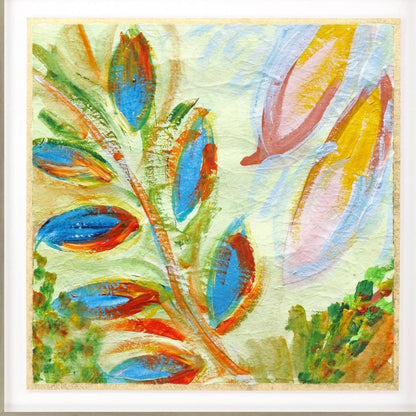 Vibrant Green And Yellow Modern Floral Giclee Silver Framed Wall Art HomeRoots