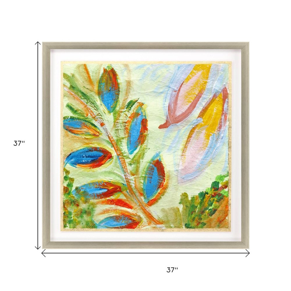 Vibrant Green And Yellow Modern Floral Giclee Silver Framed Wall Art HomeRoots