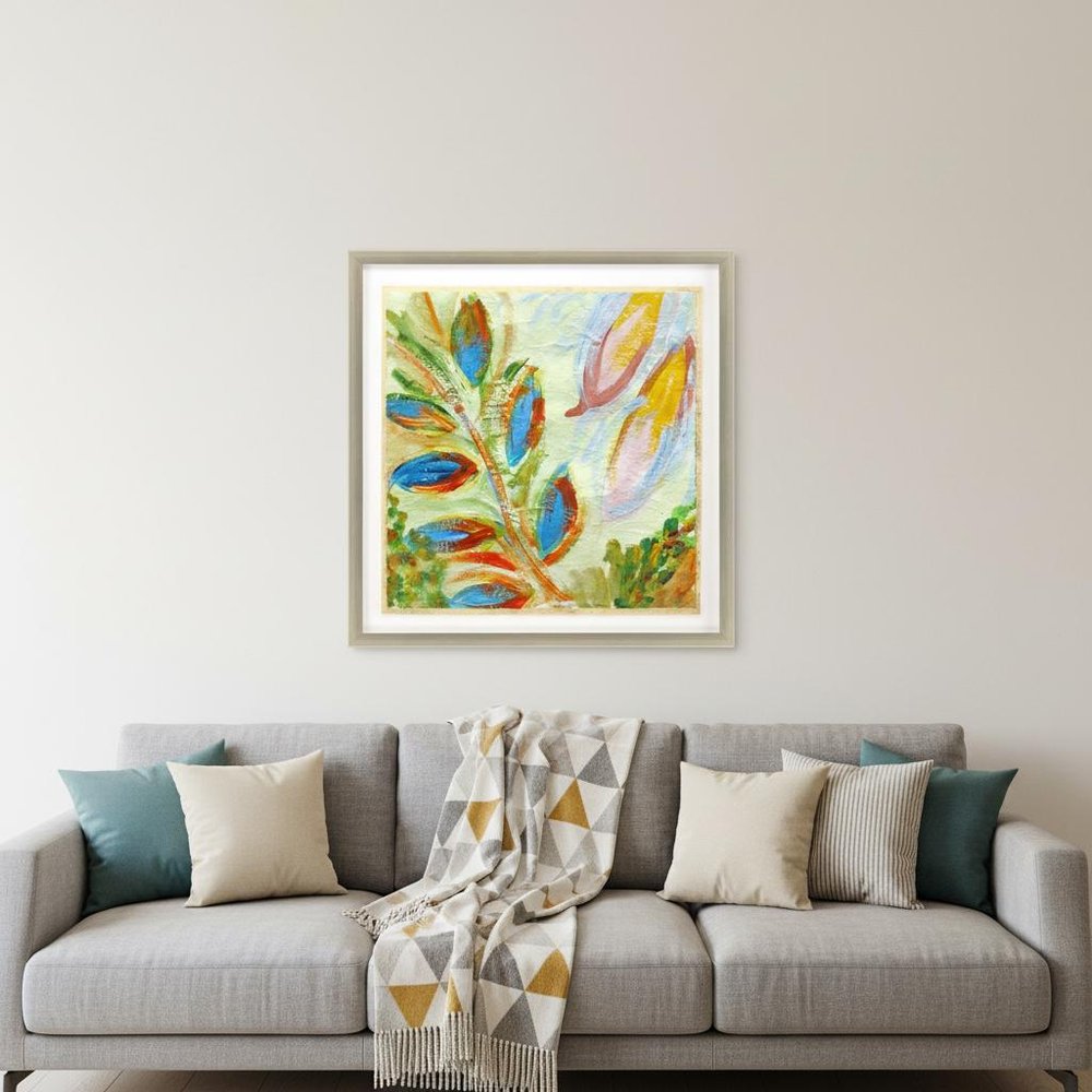 Vibrant Green And Yellow Modern Floral Giclee Silver Framed Wall Art HomeRoots