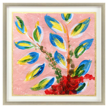 Vibrant Pink And Blue Modern Floral Giclee Silver Framed Wall Art HomeRoots