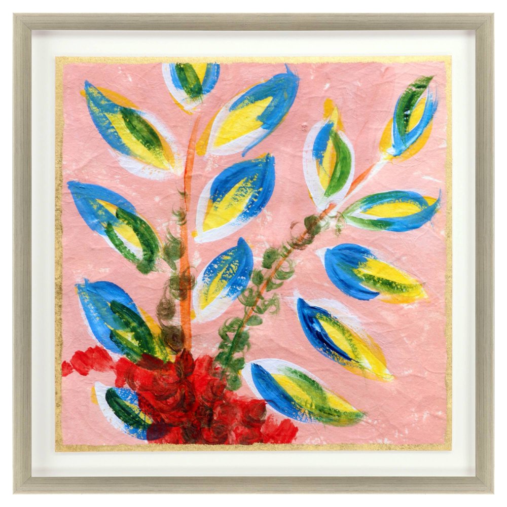 Vibrant Pink And Blue Modern Floral Giclee Silver Framed Wall Art — view 3