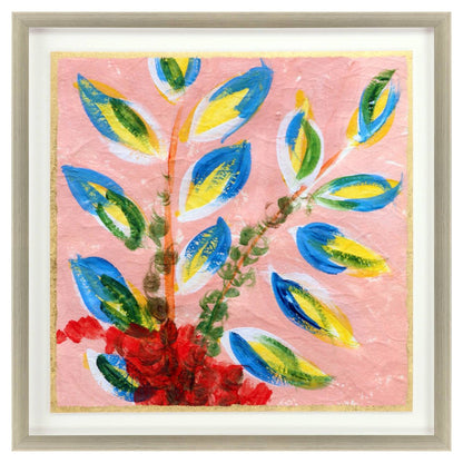 Vibrant Pink And Blue Modern Floral Giclee Silver Framed Wall Art HomeRoots