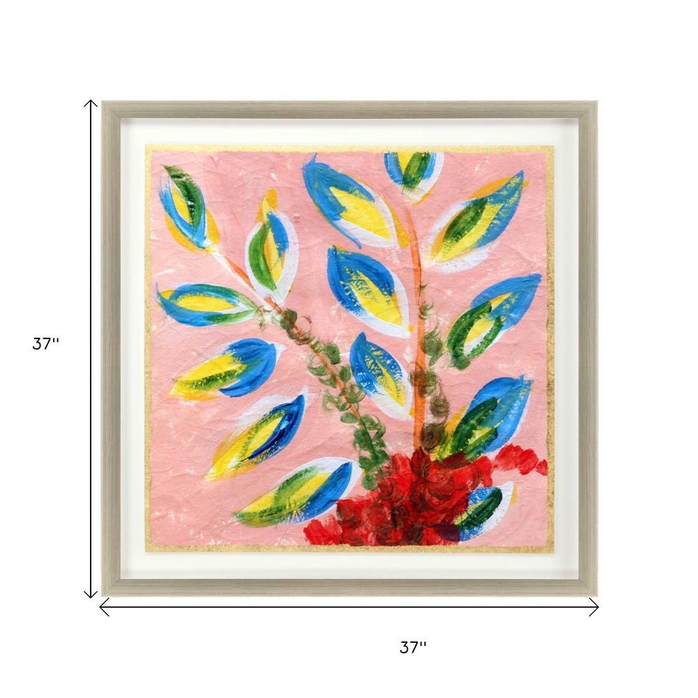 Vibrant Pink And Blue Modern Floral Giclee Silver Framed Wall Art HomeRoots