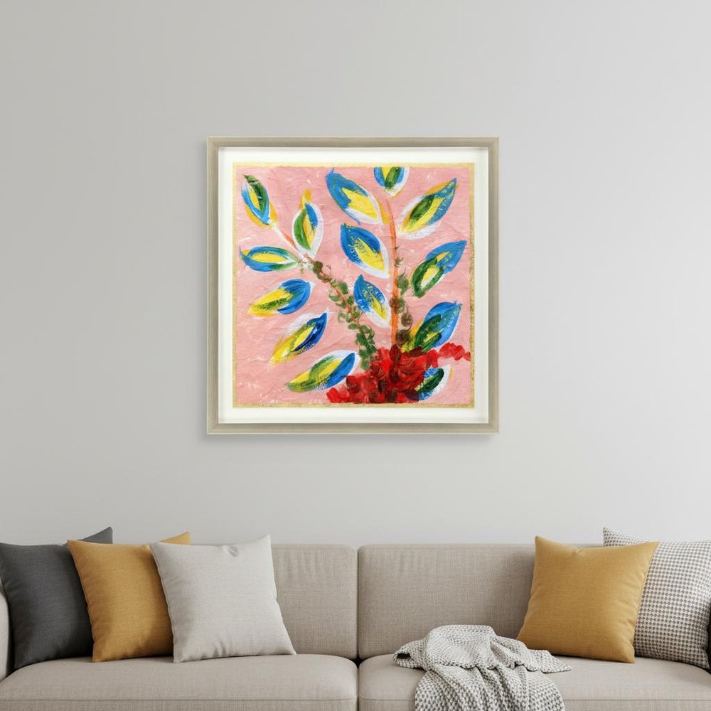 Vibrant Pink And Blue Modern Floral Giclee Silver Framed Wall Art HomeRoots