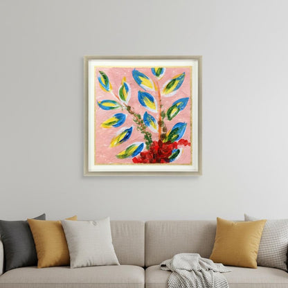 Vibrant Pink And Blue Modern Floral Giclee Silver Framed Wall Art HomeRoots