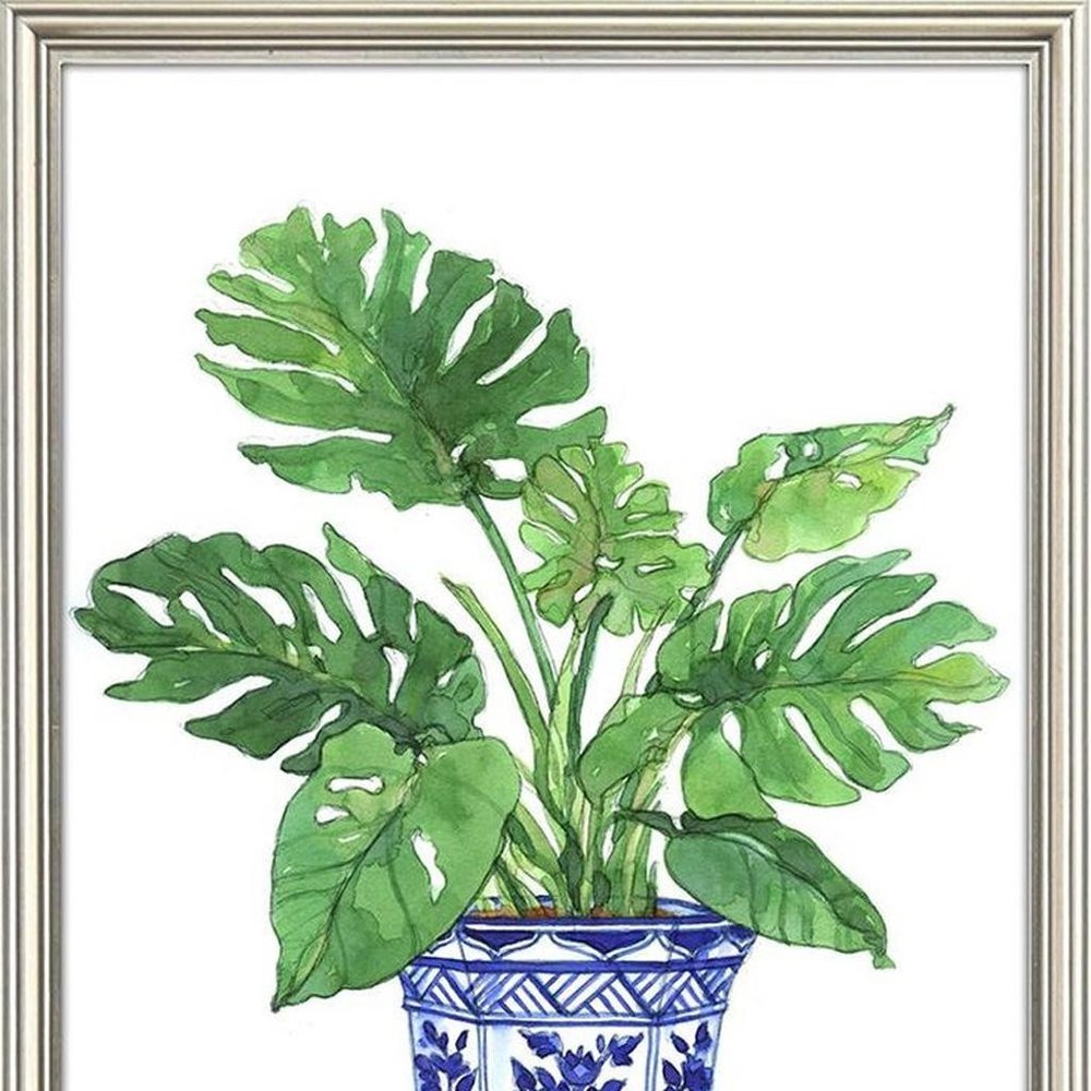 Set Of Four Botanical Blues Silver Framed Wall Art HomeRoots