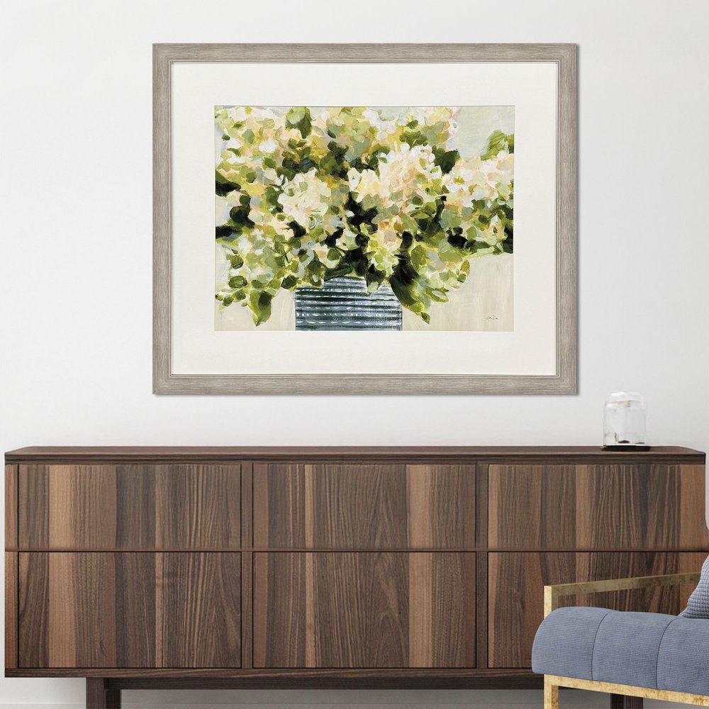 Hydrangeas in Vase Distressed Silver Framed Wall Art HomeRoots