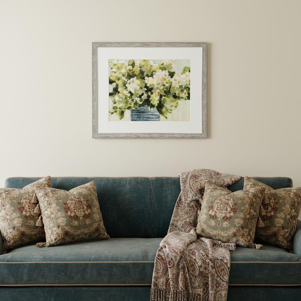 Hydrangeas in Vase Distressed Silver Framed Wall Art HomeRoots