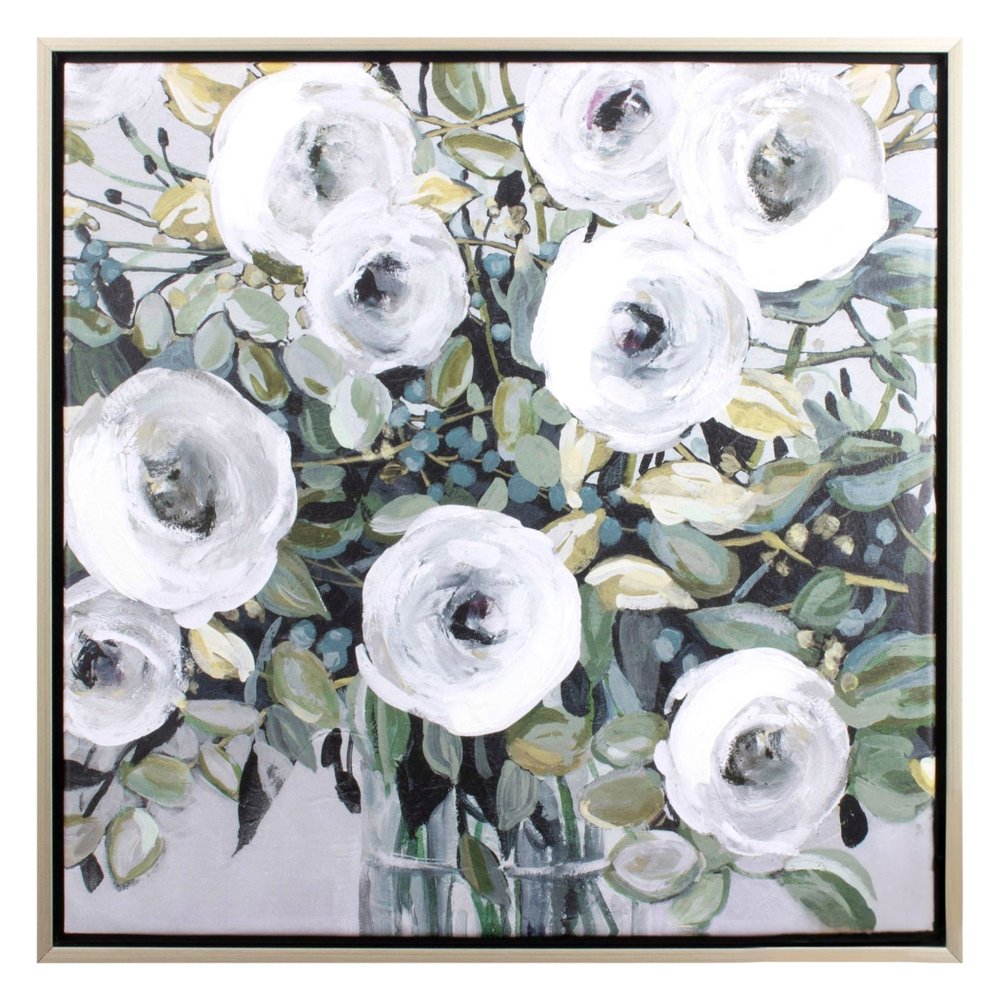 White Rose Parade Silver Floater Frame Wall Art HomeRoots