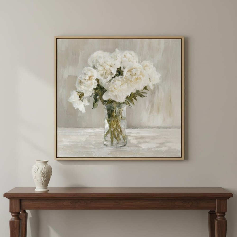 White Flower Bouquet Silver Floater Frame Wall Art HomeRoots