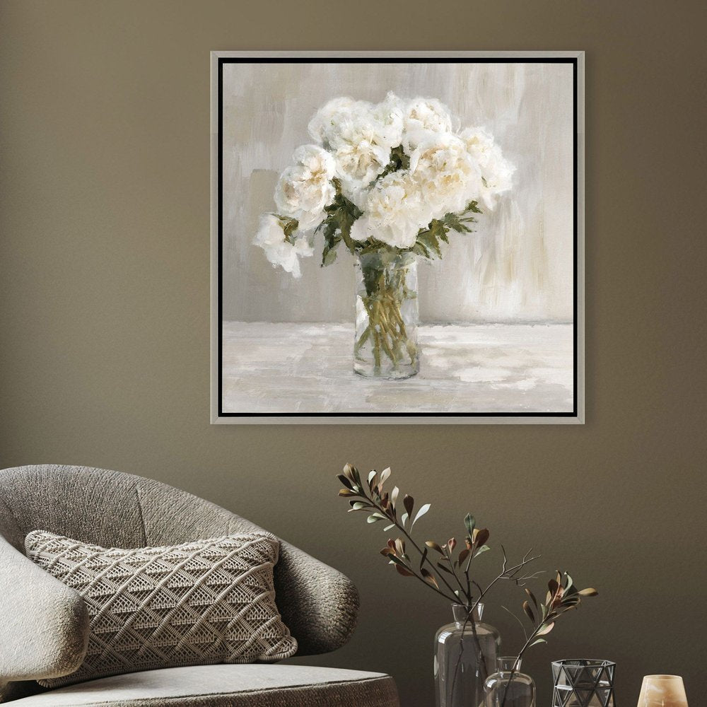 White Flower Bouquet Silver Floater Frame Wall Art HomeRoots