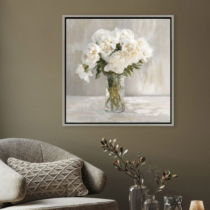 White Flower Bouquet Silver Floater Frame Wall Art HomeRoots