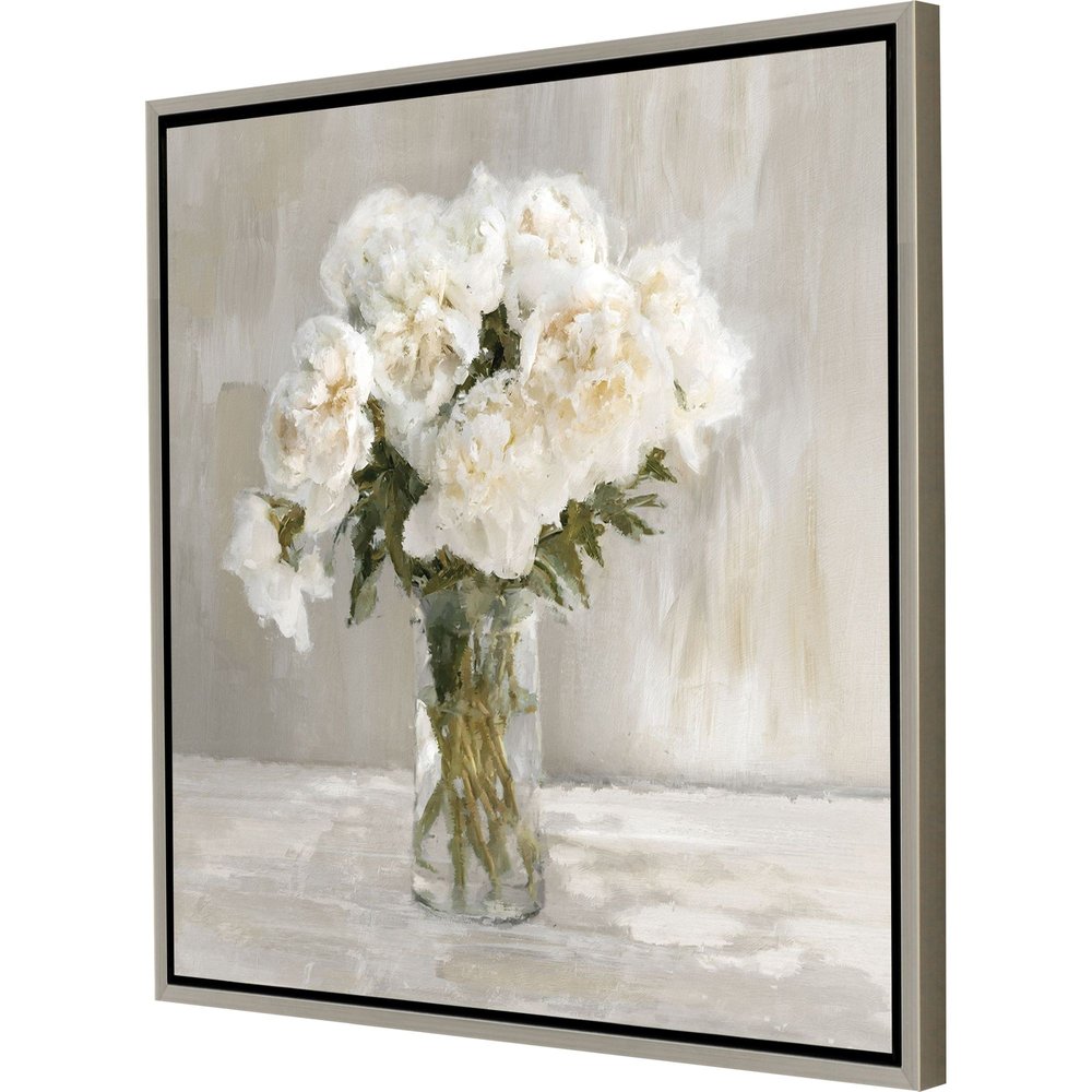 White Flower Bouquet Silver Floater Frame Wall Art HomeRoots