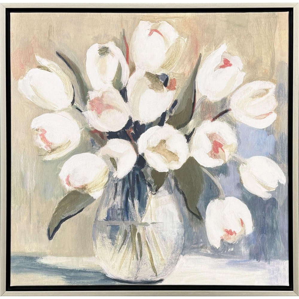 White Tulips Silver Floater Frame Wall Art HomeRoots