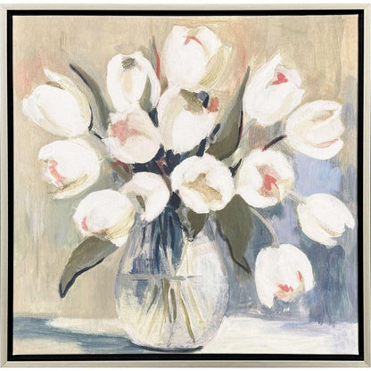 White Tulips Silver Floater Frame Wall Art HomeRoots