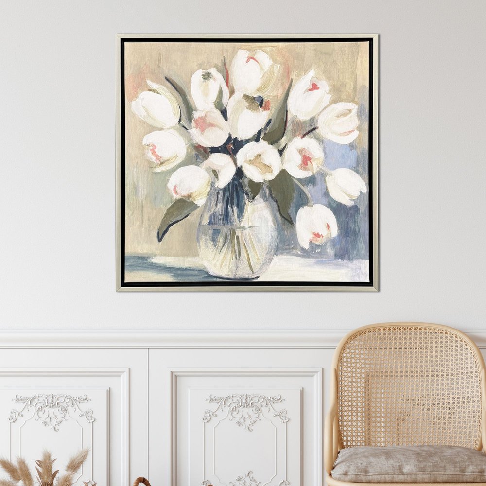 White Tulips Silver Floater Frame Wall Art HomeRoots