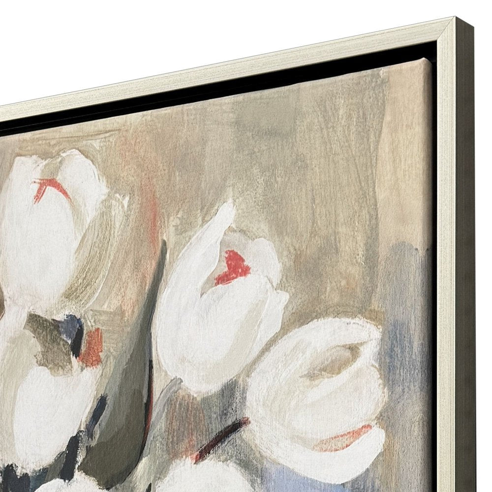 White Tulips Silver Floater Frame Wall Art HomeRoots
