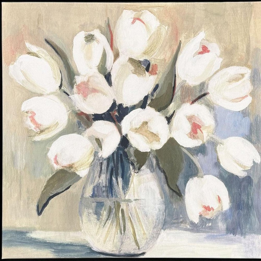 White Tulips Silver Floater Frame Wall Art HomeRoots