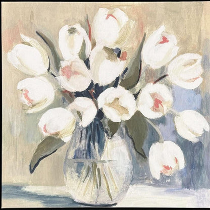 White Tulips Silver Floater Frame Wall Art HomeRoots