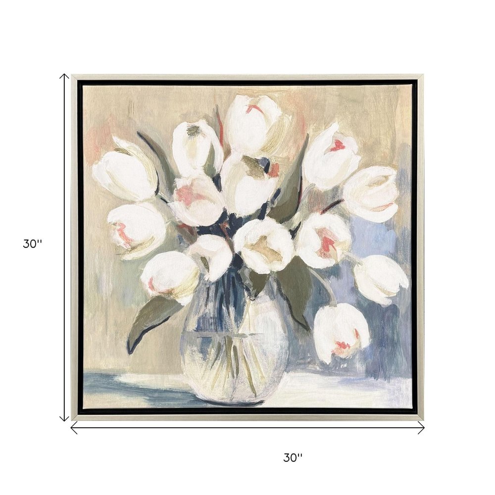 White Tulips Silver Floater Frame Wall Art HomeRoots
