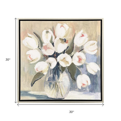 White Tulips Silver Floater Frame Wall Art HomeRoots