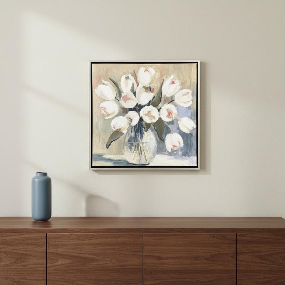 White Tulips Silver Floater Frame Wall Art HomeRoots