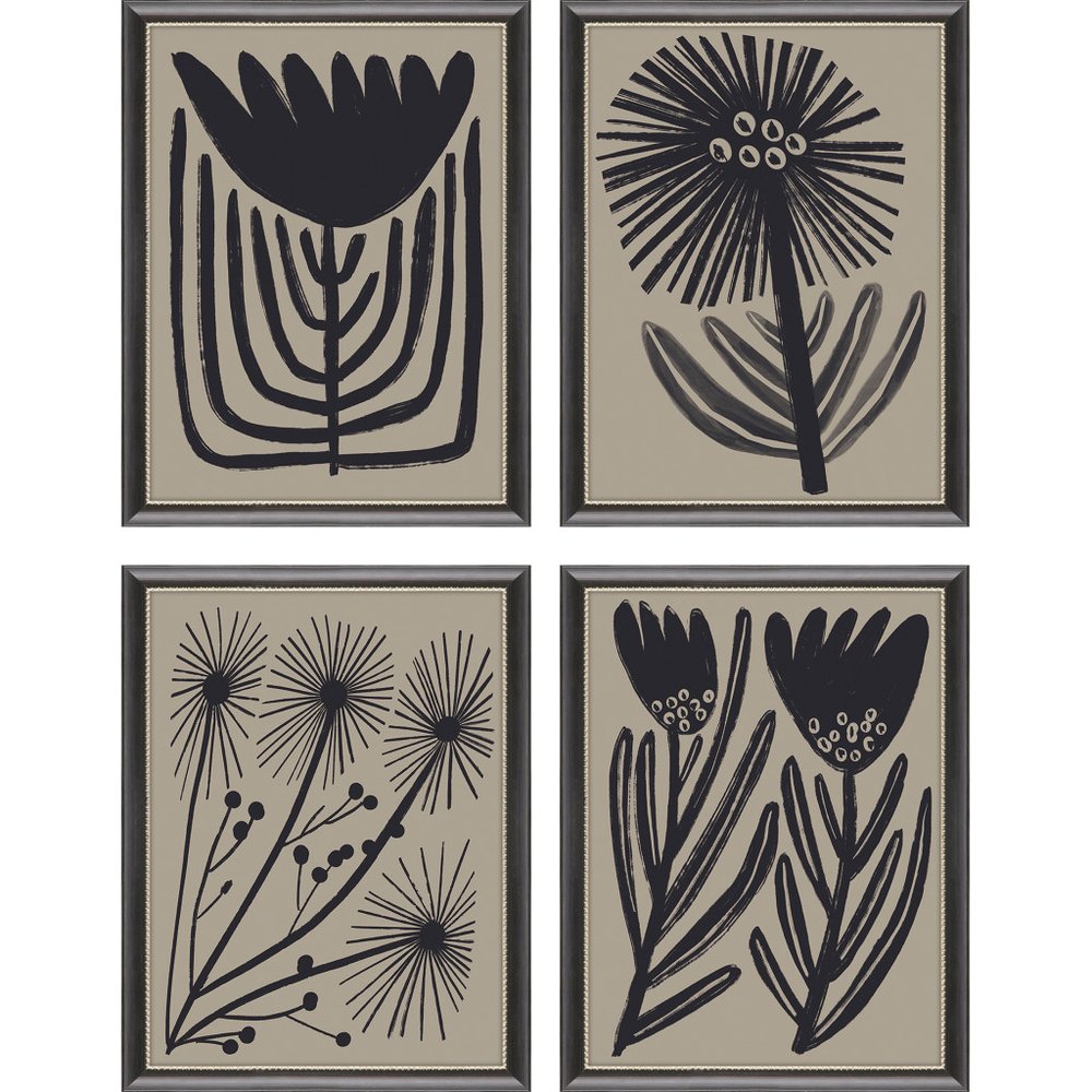 Set Of Four Simple Florals Black Framed Wall Art HomeRoots
