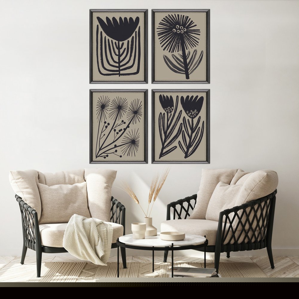 Set Of Four Simple Florals Black Framed Wall Art HomeRoots