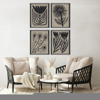 Set Of Four Simple Florals Black Framed Wall Art HomeRoots