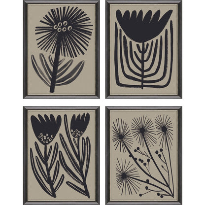 Set Of Four Simple Florals Black Framed Wall Art HomeRoots