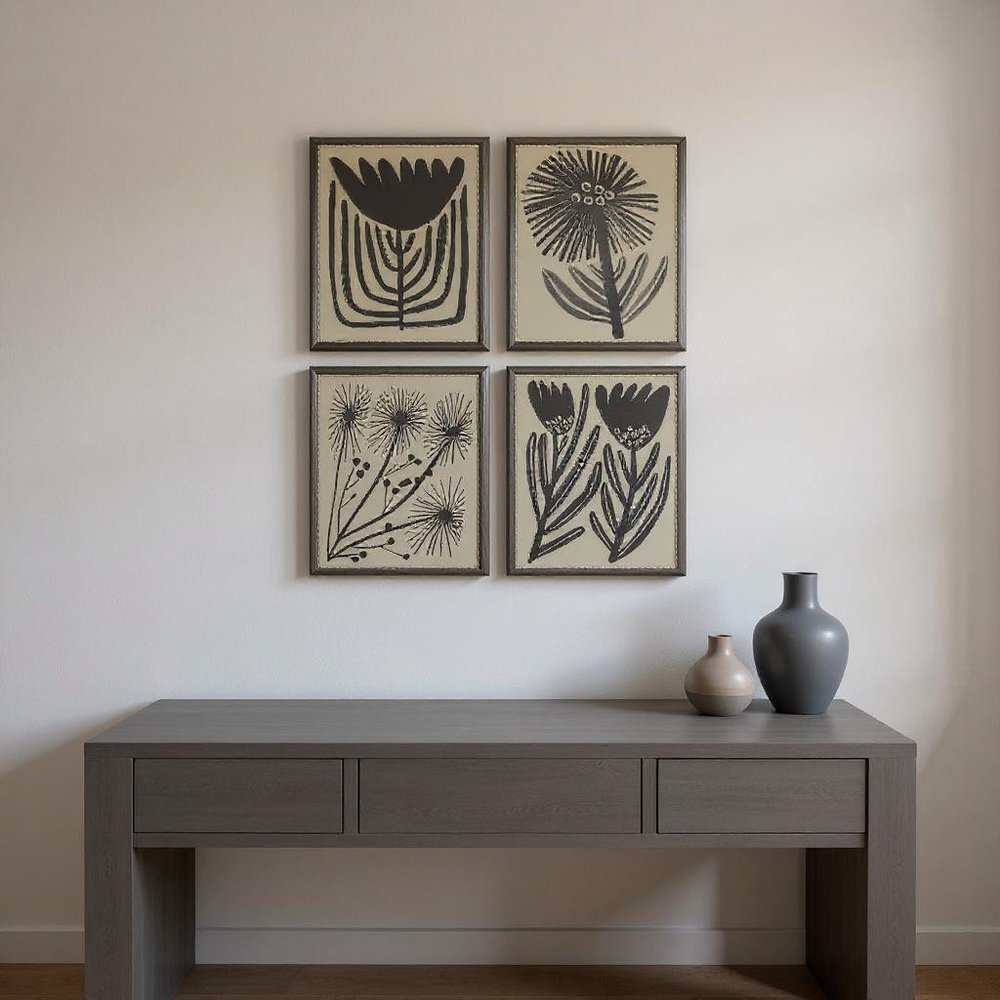 Set Of Four Simple Florals Black Framed Wall Art HomeRoots