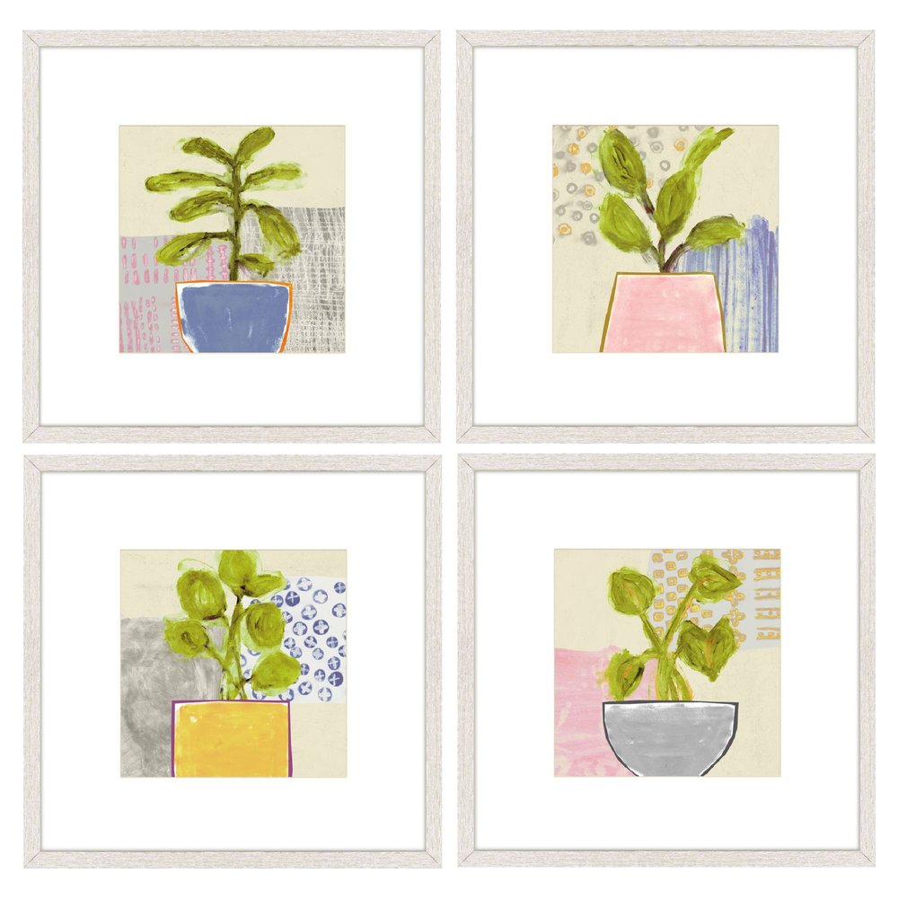 Set Of Four Native Bud Distressed White Framed Wall Art HomeRoots