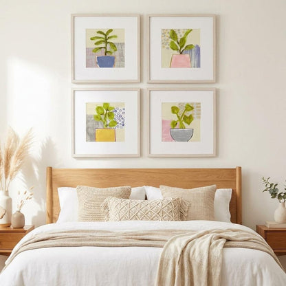 Set Of Four Native Bud Distressed White Framed Wall Art HomeRoots