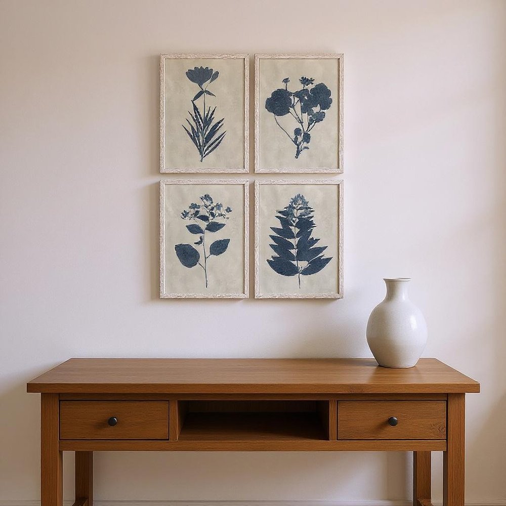 Set Of Four Pressed Flower I Distressed White Framed Wall Art HomeRoots
